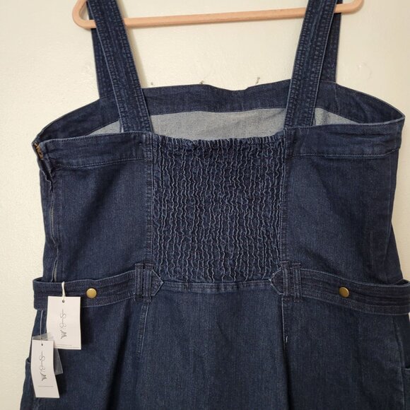 Jessica Simpson Denim Overall Dress 3X Plus Size With Pockets & Smocked Back - Picture 4 of 8